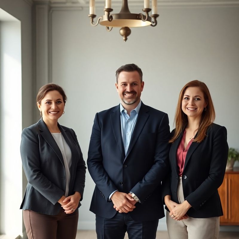 Skupinový portrét tří českých profesionálů v kanceláři v Českých Budějovicích